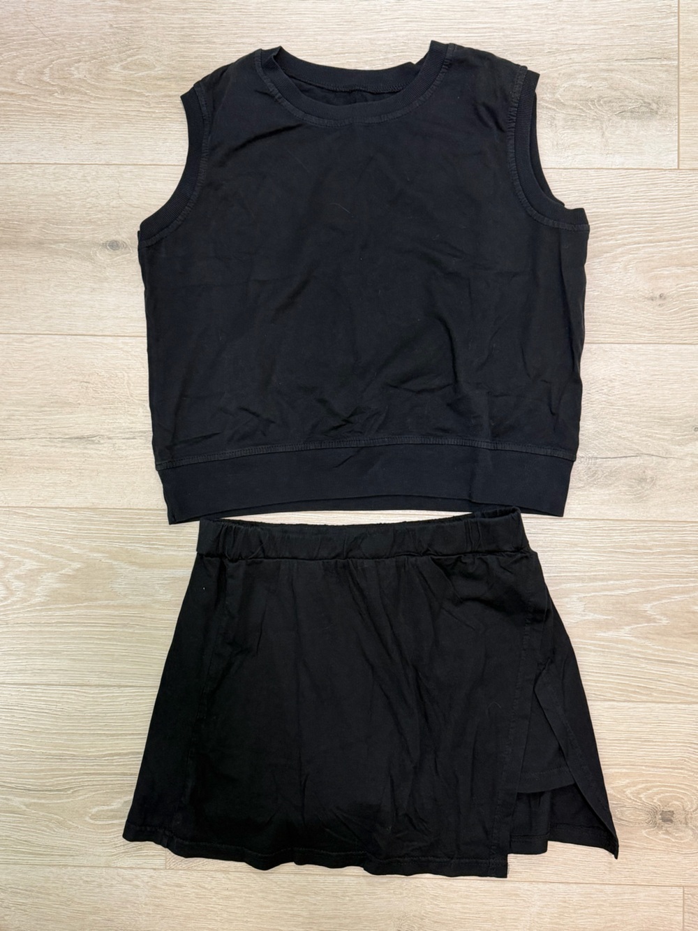 Black Cotton Lounge Set - Top & Elastic Waist Shorts